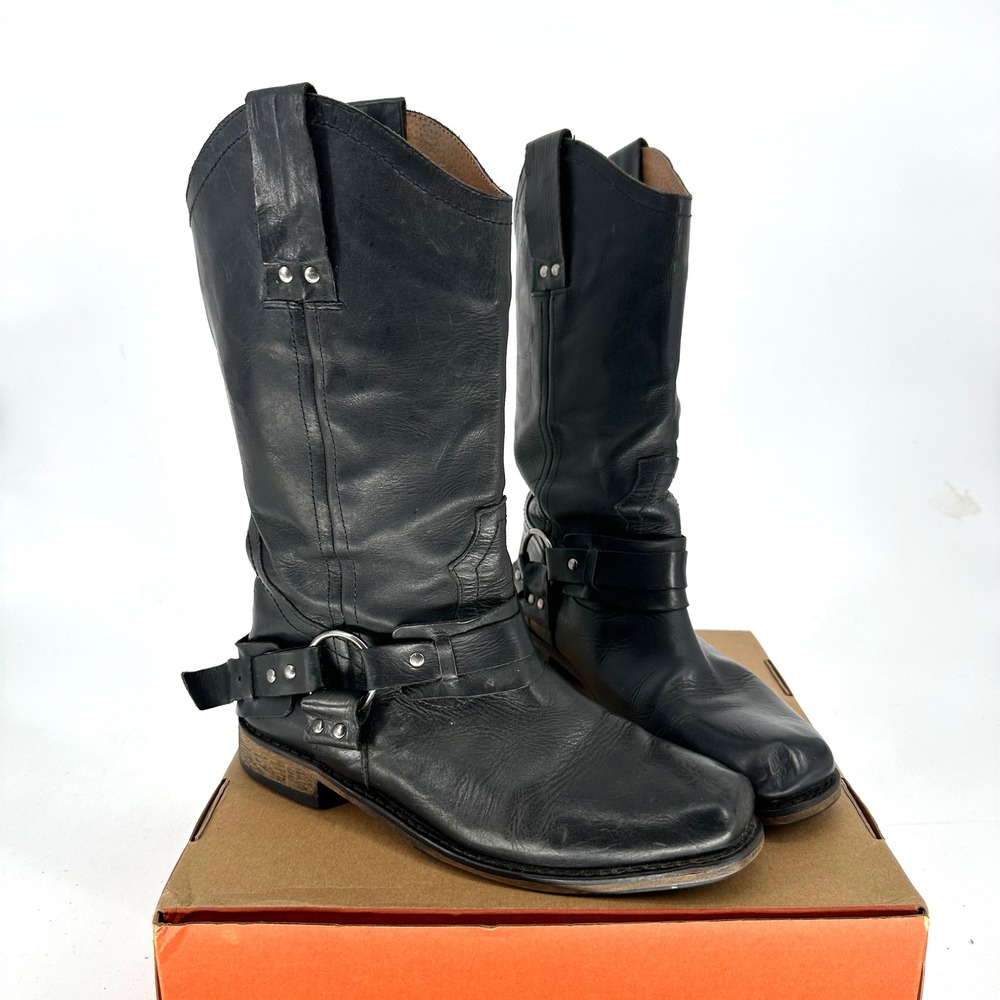 Vintage Eddie Bauer Black Leather Harness Motorcycle Moto Boots Women's 10